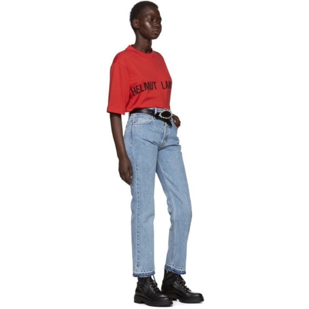 HELMUT LANG CROP STRAIGHT LEG SPECKLED MARBLE JEANS